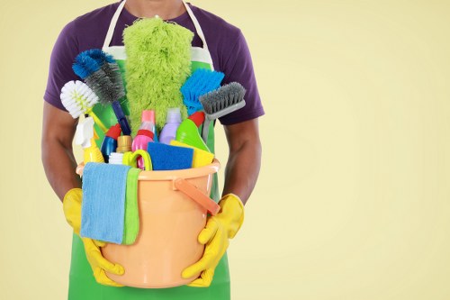 Cleaner assessing carpet cleaning area for safety hazards