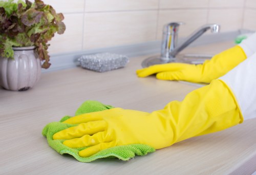 Experienced cleaners in Balham performing a deep clean in a kitchen area